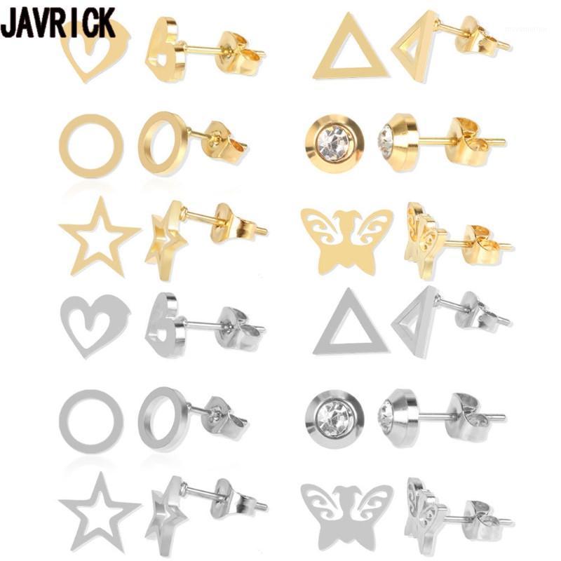 

12 Pairs Stainless Steel Heart Star Moon Round Stud Earrings Women Cute Bar CZ Butterfly Stud Earrings Fashion Jewelry1