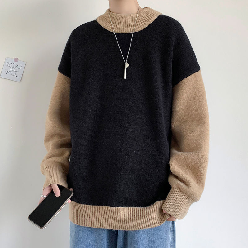 

Men's Blouses 2021 Spring and Winter's New Stitch Fine Knit Sweater Young Clothes EVQN, Blue