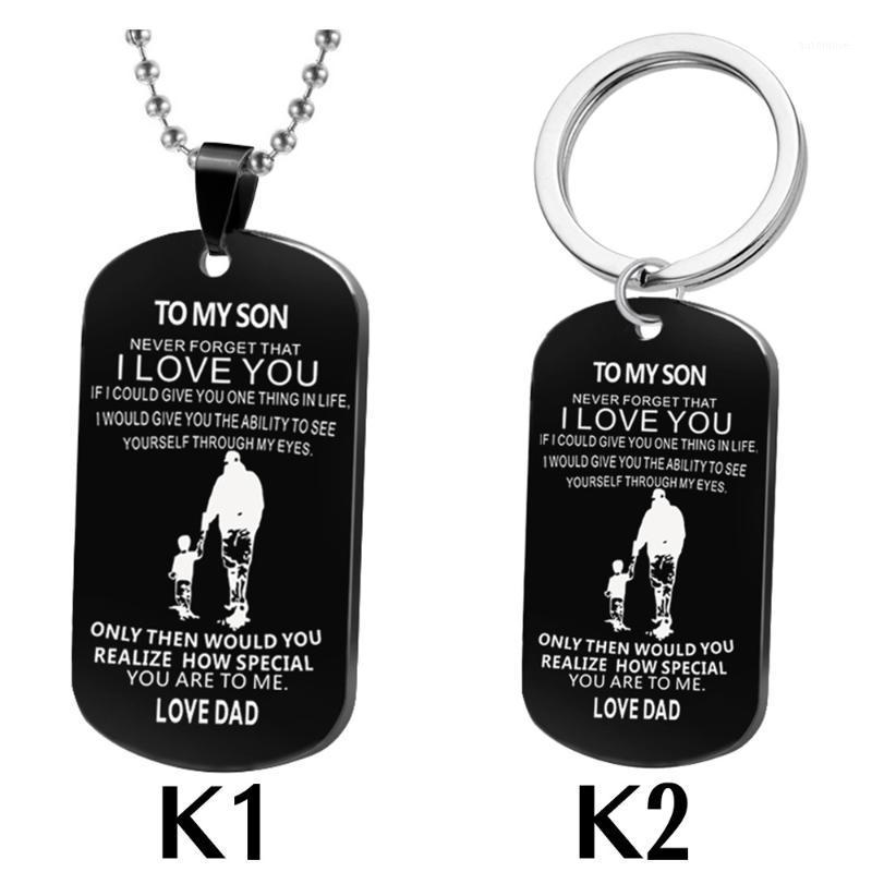 

Women Men Necklace Black Keychain Dog Tag Pendant Necklaces For Father Mother Son Daughter Boyfriend King Queen Gift1