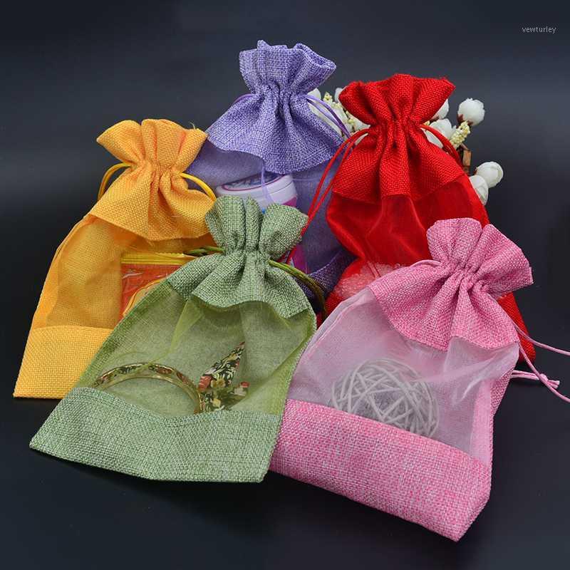 

50pcs Clear Window Jute Gift Bag 5"x7" Burlap Party Favor Sack Bag Linen Jute Drawstring Pouch Organza Jewelry Gift Candy1