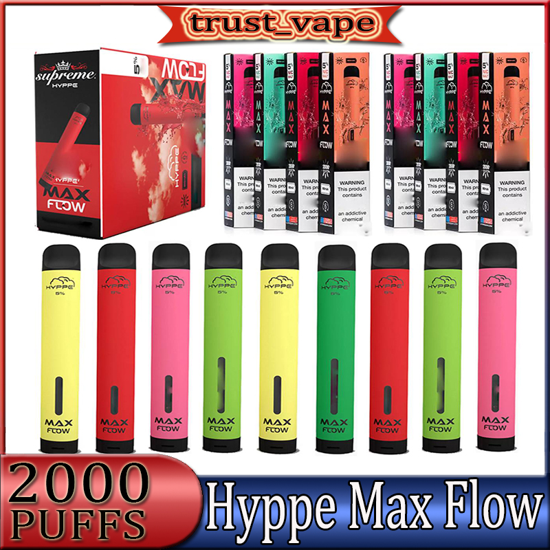 

HYPPE Max Flow Disposable Vape Pen Electronic Cigarettes Starter Kit Pod Device 2000 Puffs Pre Filled 6ML 900mAh Battery Vapors Wholesale dhl Fast Ship