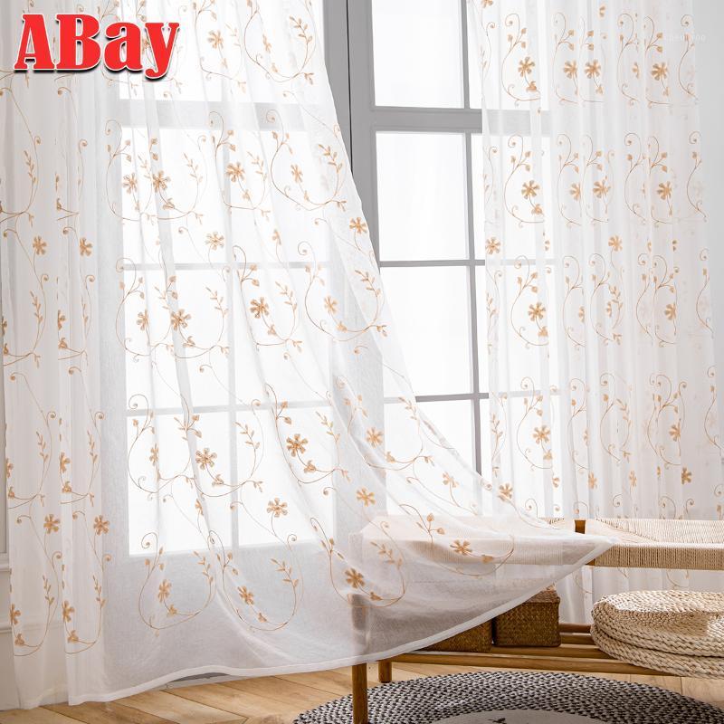 

Embroidery Sheer White Curtains for Living Room On Window Tulle for Bedroom Curtains Floral Home Decoration Modern Voile Drapes1, Brown curtains