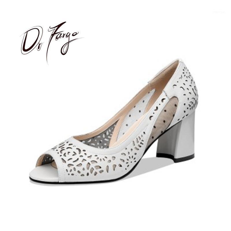 

DRFARGO Summer Peep Toe Pumps for Women Flower cutout net mesh Breathable Square High Heel Femme Chaussure N77-W302 Black zapato1