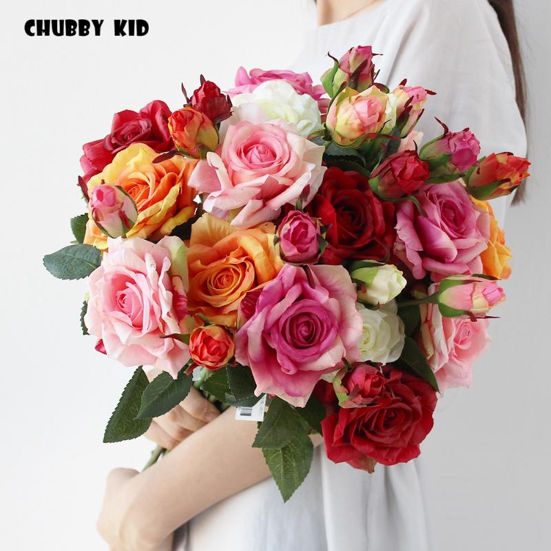 

12pcs/lot ! wholesale high simulation real touch 2 heads artificial rose flowers wedding decorative Moisturizing felt latex rose, Red rose