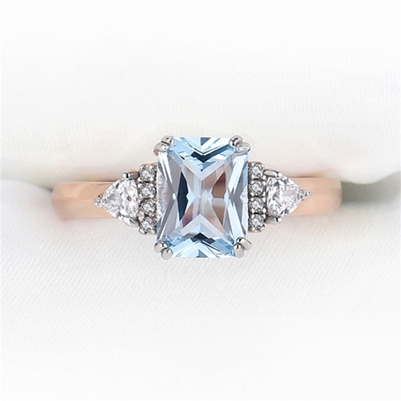 

925 Sterling Silver Wedding Rings Gemstone Blue Topaz Rose Gold Plated For Women Luxury Elegant Fine Jewelry Unusual Accessories 220210