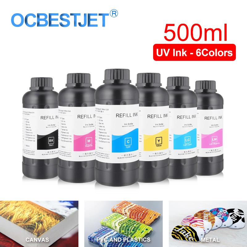 

500ML 6Colors/Set LED UV Ink For DX4 DX5 DX6 DX7 Printhead For 1390 R1800 R1900 4880 7880 9880 UV Printer (BK C M Y LC LM