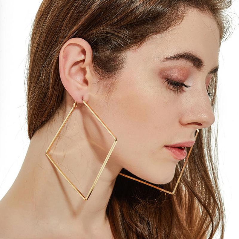 

BLIJERY New Fashion Oversize Geometric Big Hoop Earrings For Women Basketball Brincos Large Square Earrings Party Punk Jewelry