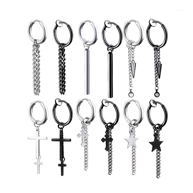 

1pcs Hip Hop Punk Black Titanium Stainless Steel Tassel Drop Earrings For Men Women Boys Statement Ear Clip Brincos Gifts1
