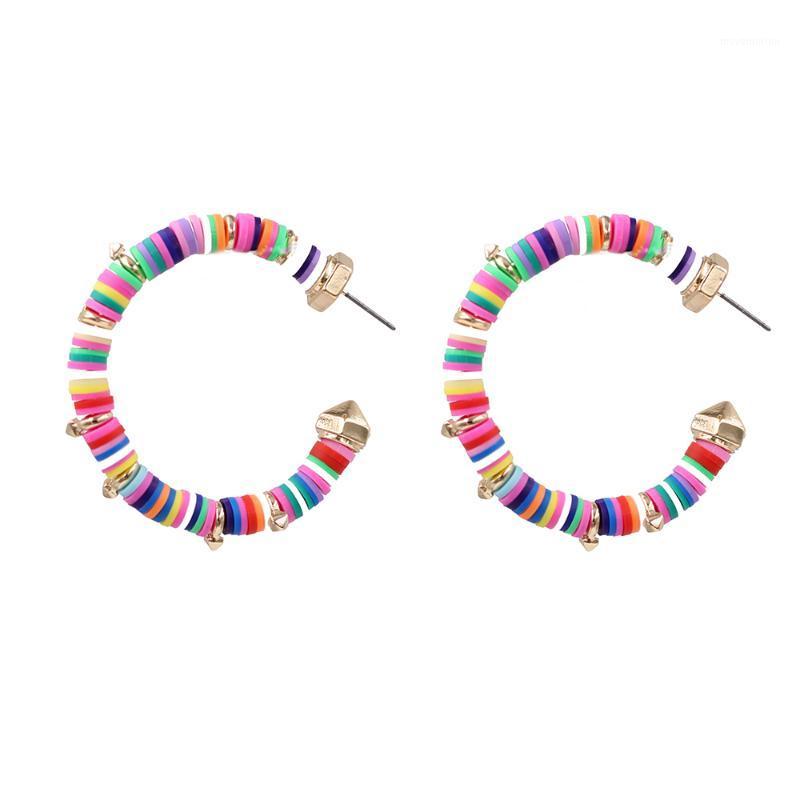 

Fashion Jewelry Multicolor Soft Ceramic Circle Clip Gold Rivet C Shape Stud Earrings For Women Girls Brand Trendy Accessories1