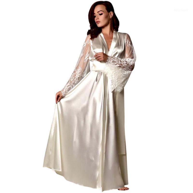 

Women Pajamas Women Satin Long Nightdress Silk Lace Lingerie Nightgown Sleepwear Sexy Robe nightgown sexy lingerie hot @81, Pink