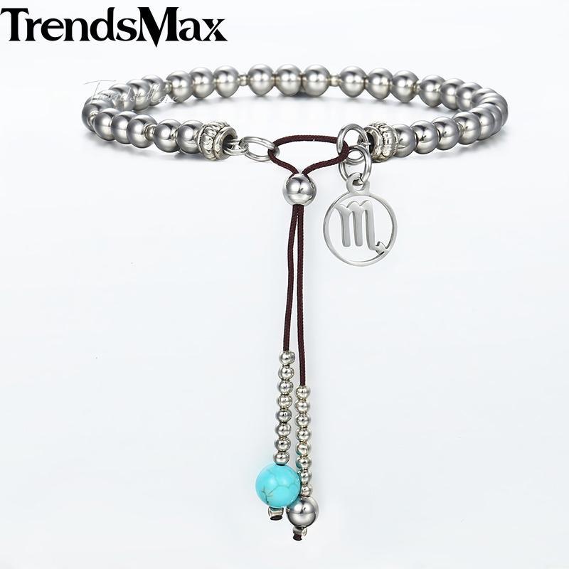 

Silver color Stainless Steel Beads Bracelet for Women 12 Zodiac Constellations Charm Woman Bracelets Fashion Jewelry Gift DB63