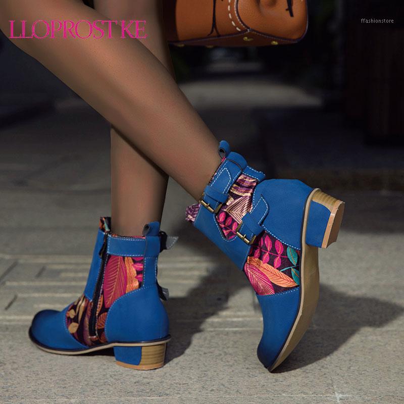 

Lloprost ke PU Leather Women Ankle Boots Chinese Style Autumn Winter Vintage Women Punk Boots Woman Botas Mujer High Heels1, Blue