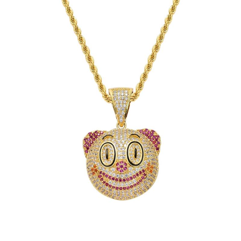 

Brass CZ Jewelry Lovely Cartoon Clown Head portrait Pendant Kids Gift Hip Hop Necklace CN156