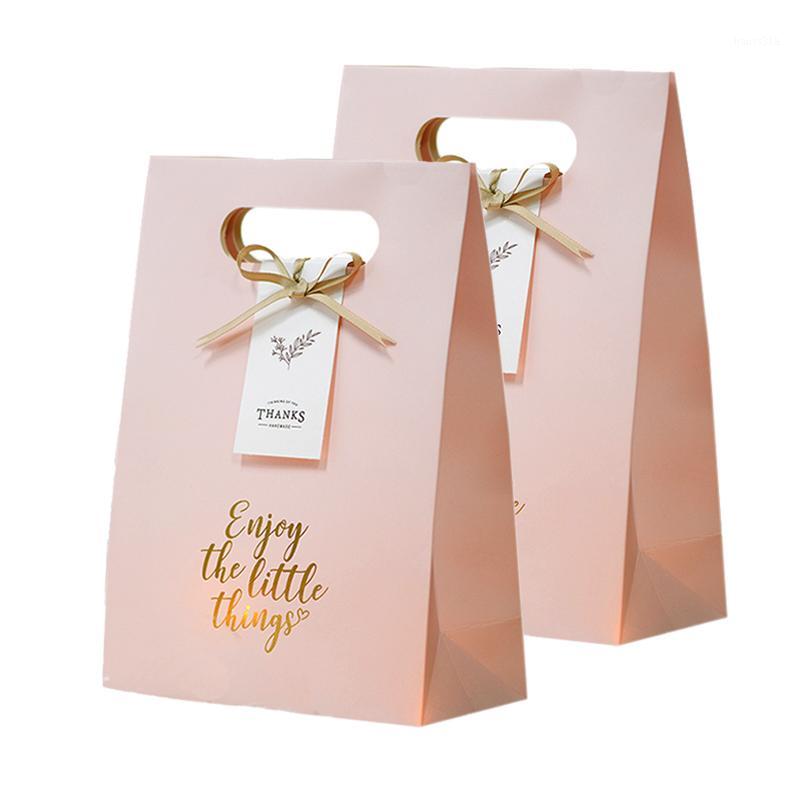 

5Pcs Present Bag Candy Cookies Packing Paper Bags Handle Paper Kraft Gift Bag With Handles Supplies For Event Party1