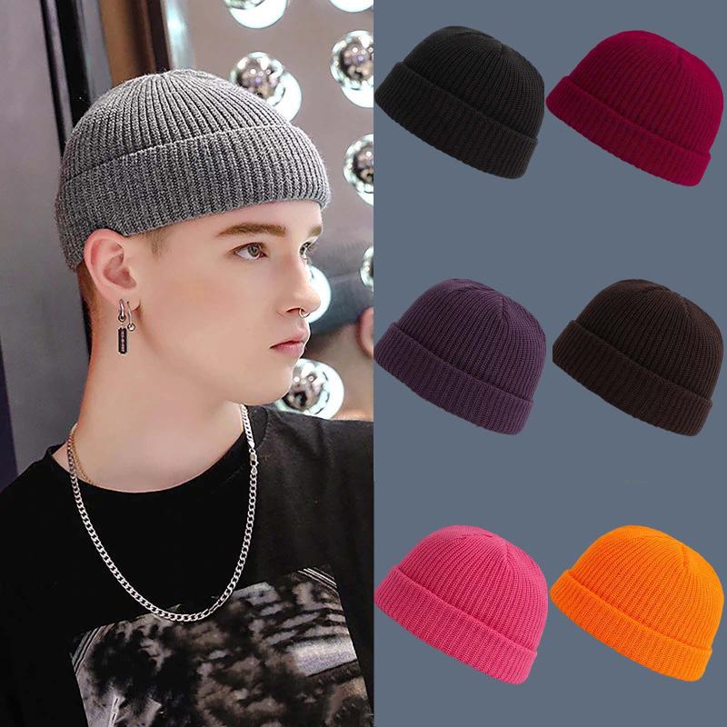 

Winter Knitted Hat For Women Skullcap Men Beanie Hat Winter Retro Brimless Baggy Melon Cap Cuff Beanies Hats For Men#y30, Blue
