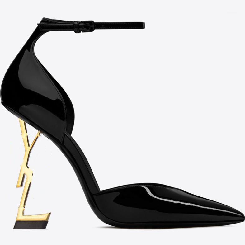 

2021 new style Y genuine leather patent leather high-heeled single shoes female pointed letter heel stiletto party shoes,10CM1
