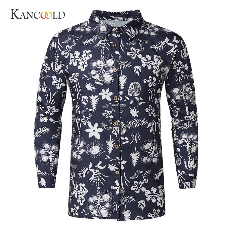 

KANCOOLD Men Casual Shirts New Fashion Printed men's Shirt Long sleeve Slim Fit single breasted Business Button Shirt Dec18, Black