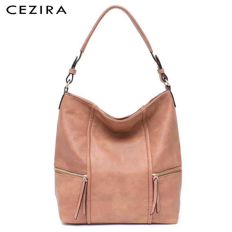

CEZIRA Brand Fashion PU Vegan Leather Women Shoulder Bags Zipper Pocket Daily Large Hobo Handbags Female Casual Crossbody Purses, Grey