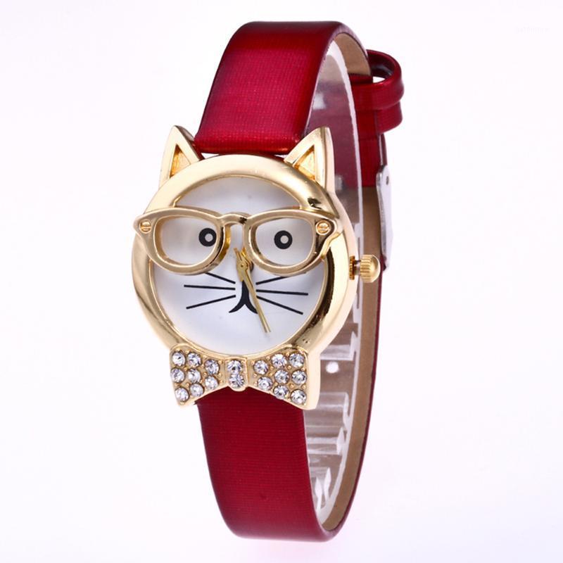 

Cute Glasses Cat Women Analog Quartz Dial Wrist Watch female watches gifts for women woman watch fashion casual dress clock1, Coffee