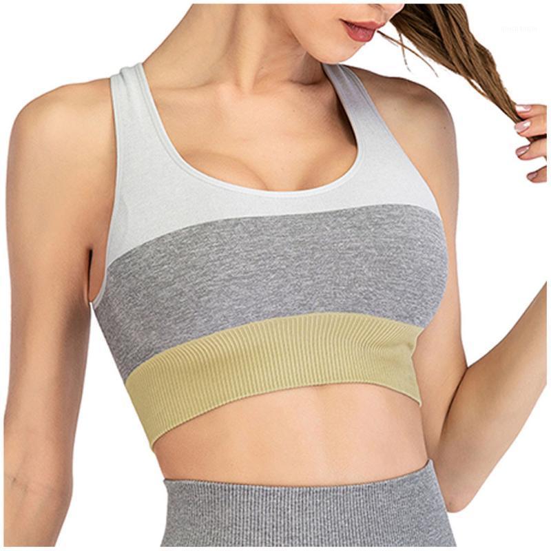 

Fashion Womens Stripe Sexy Splice Sports Vest Tank Tops Running Fitness Yoga Bra Sports Breathable Seamless Sexy Underwear#401, Beige