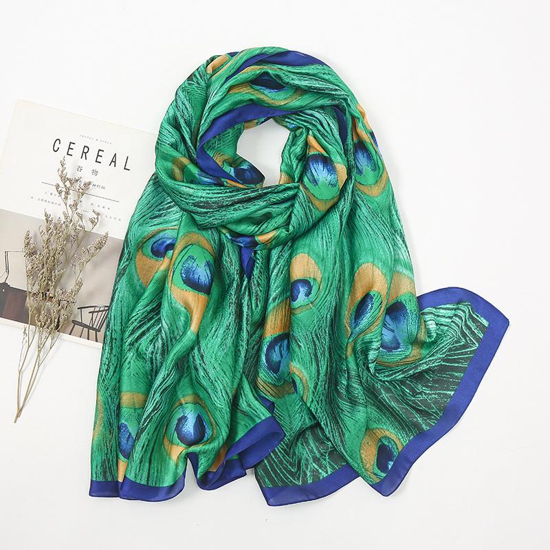 

Scarves Luxury Ethnic Hijab Scarf Women Cotton Shawl Long Printed Green Peacock Animal Pattern Muslim Wraps Foulard Bandana