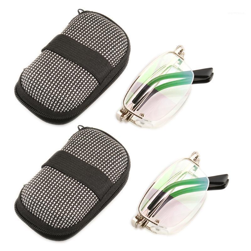

Gudzws Reading Glasses Foldable Readers Folding Sturdy Metal Silver Half Frame Portable Zip Cases,Coated green Lens 2 pcs1