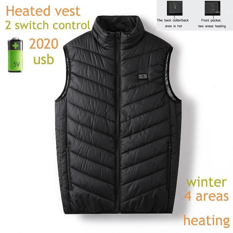 

Usb Vest Four Zone Heated Vest Double Switch Men' Heating Waistcoat Warm Front And Back Washable Size Outdoor Heated +size1, Black