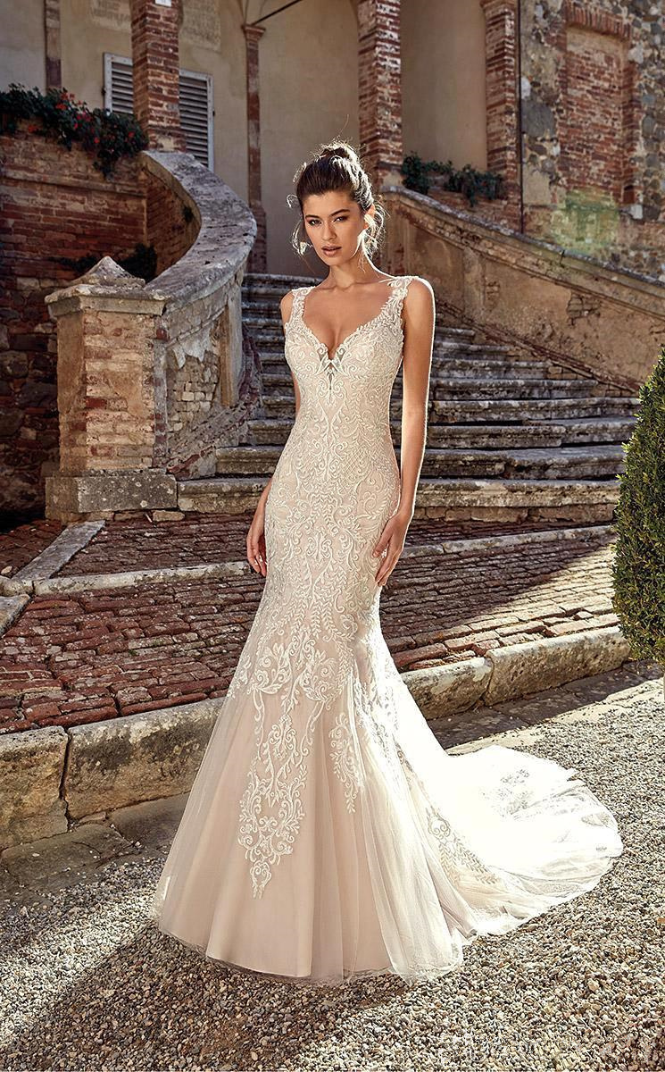 

2021 New Sexy Backless Dubai Wedding Dress with Low-cut, Low-rent Train Cleavage Dressed As Mermaid Bride QB1W, Ivory