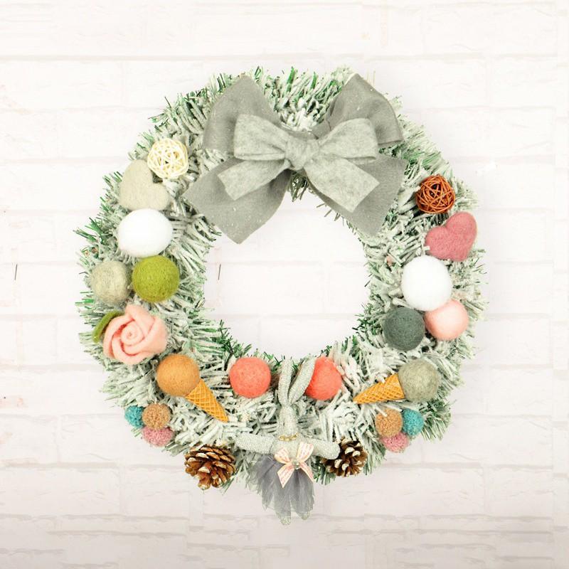 

Round Wreath Christmas Artificial Pine Needle Wool Felt Garland Party Window Wall Hanging Ornament Home Decoration Crafts