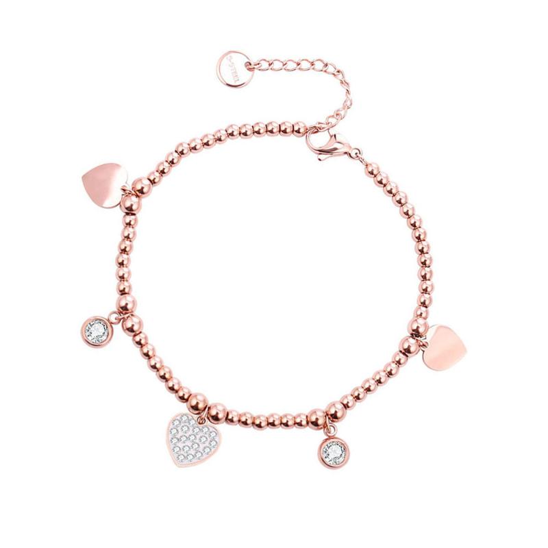 

Charm Bracelets 2021 Trendy Women Zircon Heart Pendants Bracelet Rose Gold Color Stainless Steel Female Beaded Party Jewelry