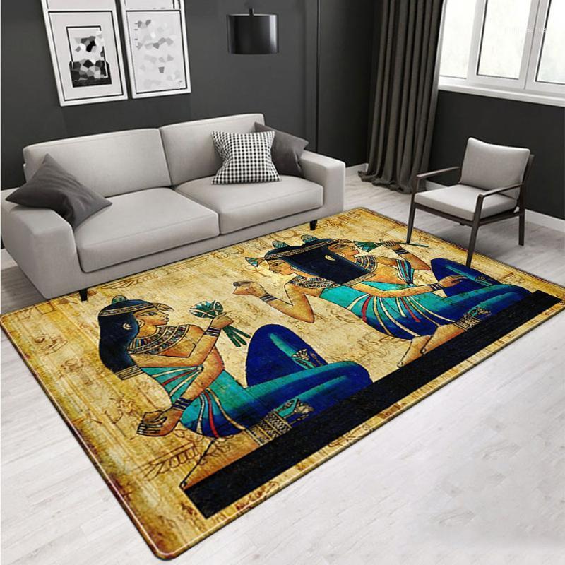 

Egyptian Culture Big Carpets For Living Room Vintage Nordic Ethnic Style Floor Mat Non-slip Washable Rugs Bedroom Beside Mat1, Y1114