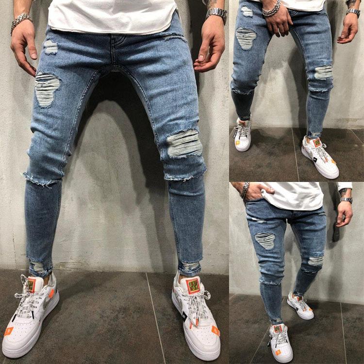 

2020 Men Stretch Distressed Denim Jeans Streetwear Hip Hop Skinny Jeans ripped for men, 9913