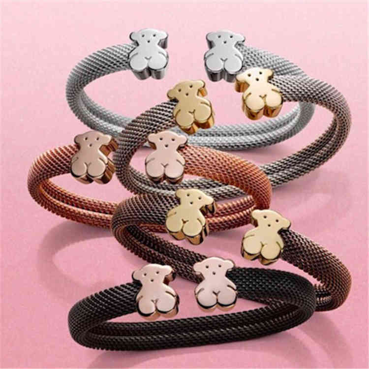 

Charm Luxury Touse Bear Women Mh 316l Stainls Steel 18K Gold Cable Cuff Bracelet, Golden;silver