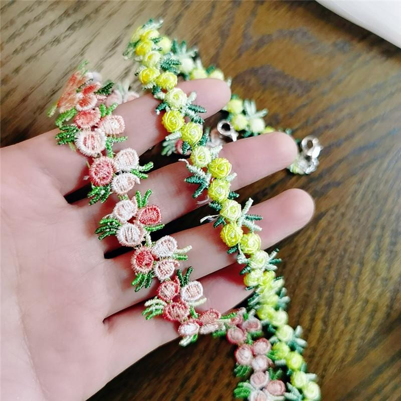 

2020 Korean Spring Knit Flower Choker Necklace For Women Fashion Elegant Holiday Party Jewelry Gifts For Girls
