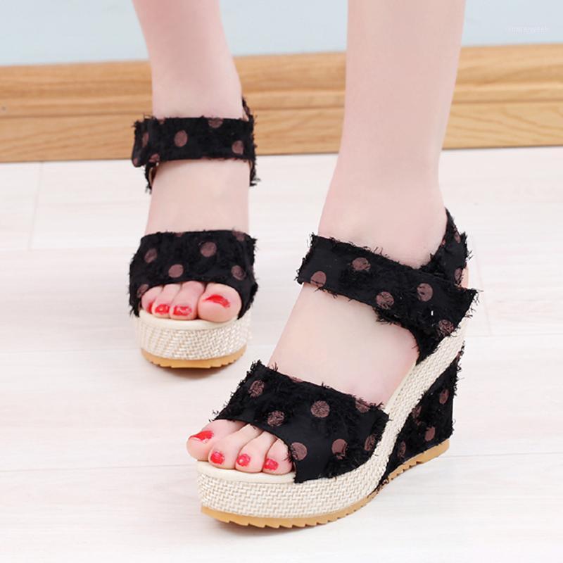 

Women's Platform Wedges Heel Sandals Fashion Dot Print Lace-up Sandals Shoes Footwear Women Casual Beach Shoes Sandalia Femin#g31, White