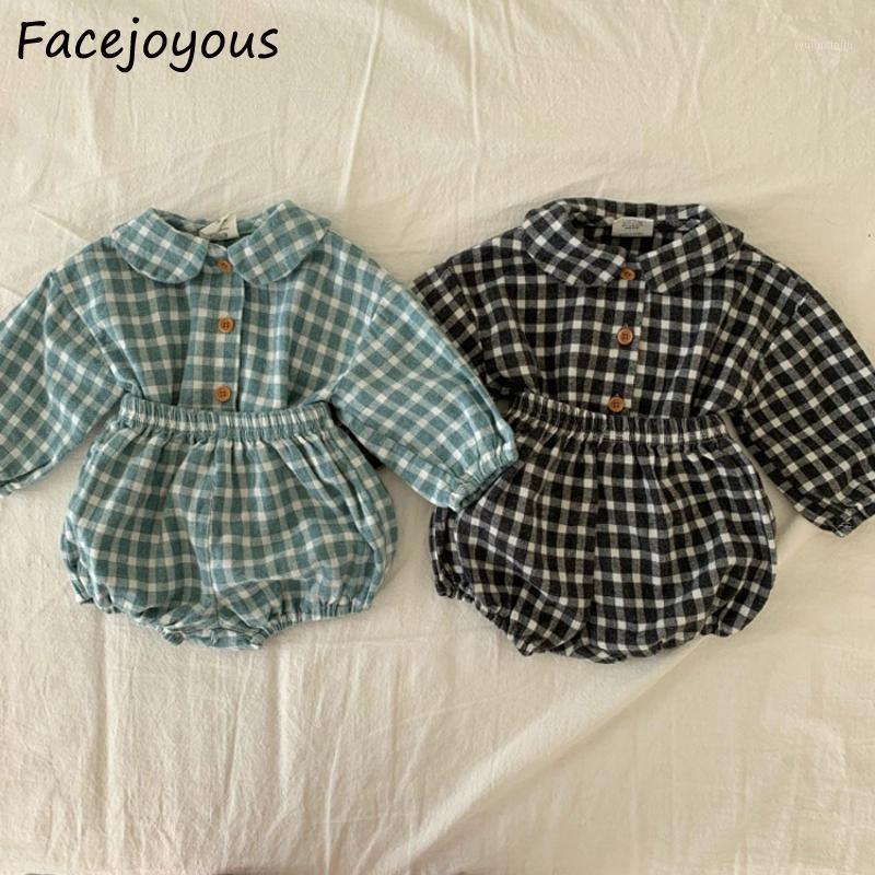 

Newborn Baby Suit Infantil Kids Full Sleeved Plaid+Bloomer Outfits Baby Girl Clothes Sets Fashion Toddler Boys 2pcs Shorts Set1, Black plaid