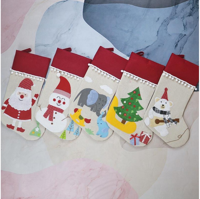 

Linen Stocking Santa Snowman Xmas Tree Hanging Socks Kids Gifts Storage Bags Pendant Gift Bag for 2020 Christmas