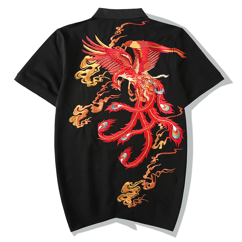 

Men Polo Shirt Mens Casual Phoenix Embroidered Cotton Short Sleeve High Quality armour quick dry t couple diamond supply tank top, Black