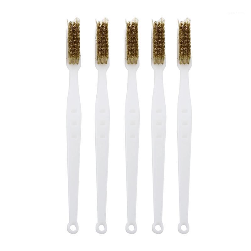 

6.9-inch Plastic Handle Brass Bristle Wire Brush - White (5 Pieces)1