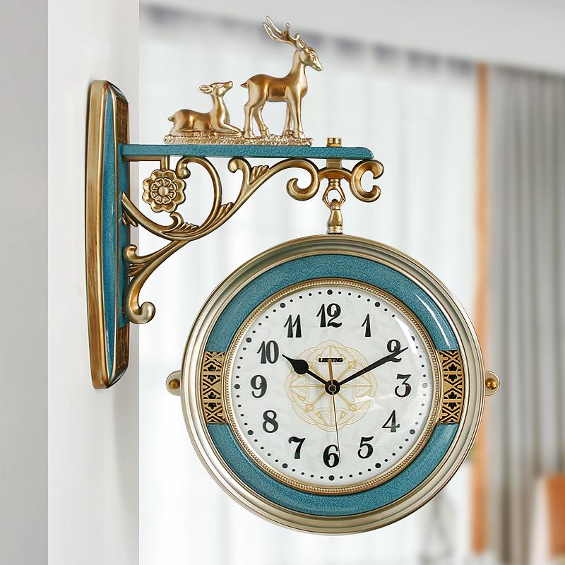 

Large Luxury Wall Clock European Double Sided Living Room Silent Vintage Quartz Wall Clock Reloj De Pared Home Decor New DA60WC