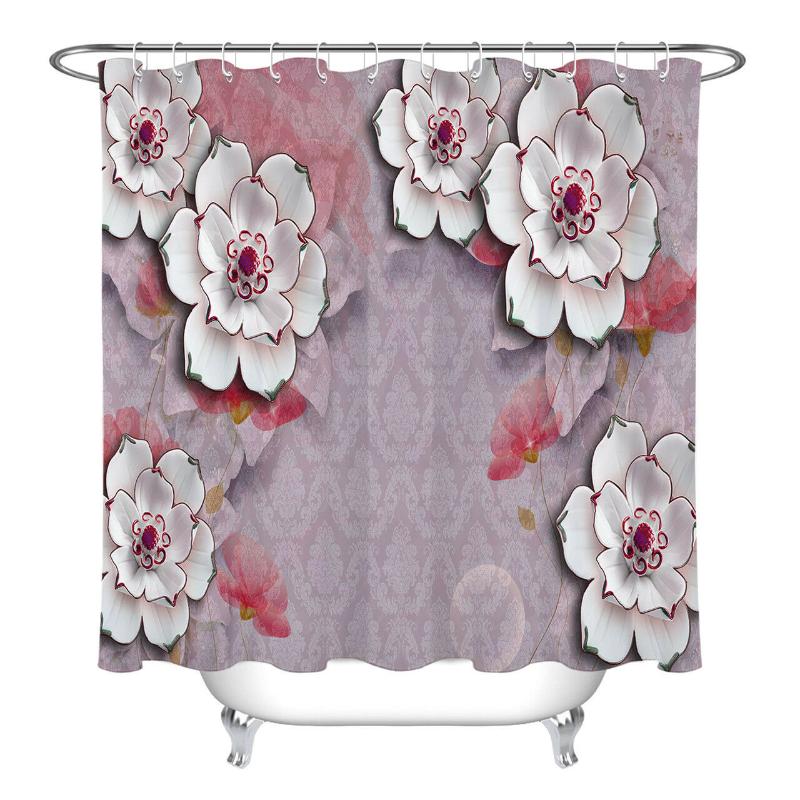 

Flowers Abstract Brocade Shower Curtain Liner Waterproof Fabric & Hooks Bathroom