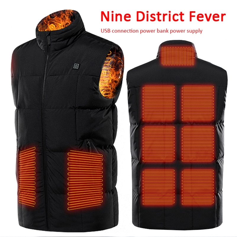

Men Outdoor Electric Heated Vest Jacket USB Heating Vest Winter Thermal Polyester Camping Hiking Warm Hunting Jacket 201114, Black