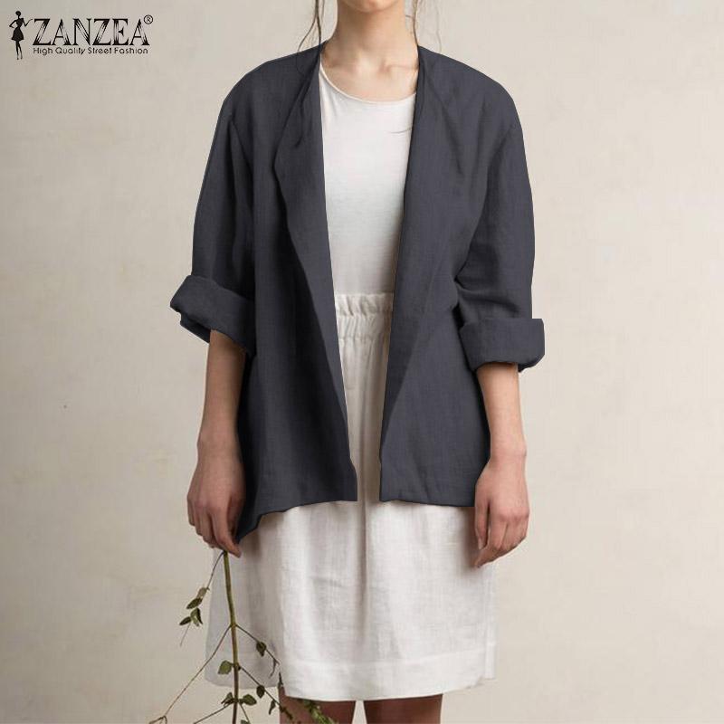 

ZANZEA Women Blazer Plus Size Ladies Casual Cotton Blazers 2020 Autumn Long Sleeve Coats Jackets Autumn Outwear Blazer Feminino, Beige