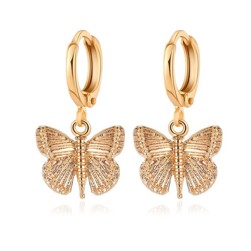

E7148 ZWPON Metal Butterfly Hoop Earrings for Women Gold Silver Color Animal Pendant Earrings Jewelry Wholesale