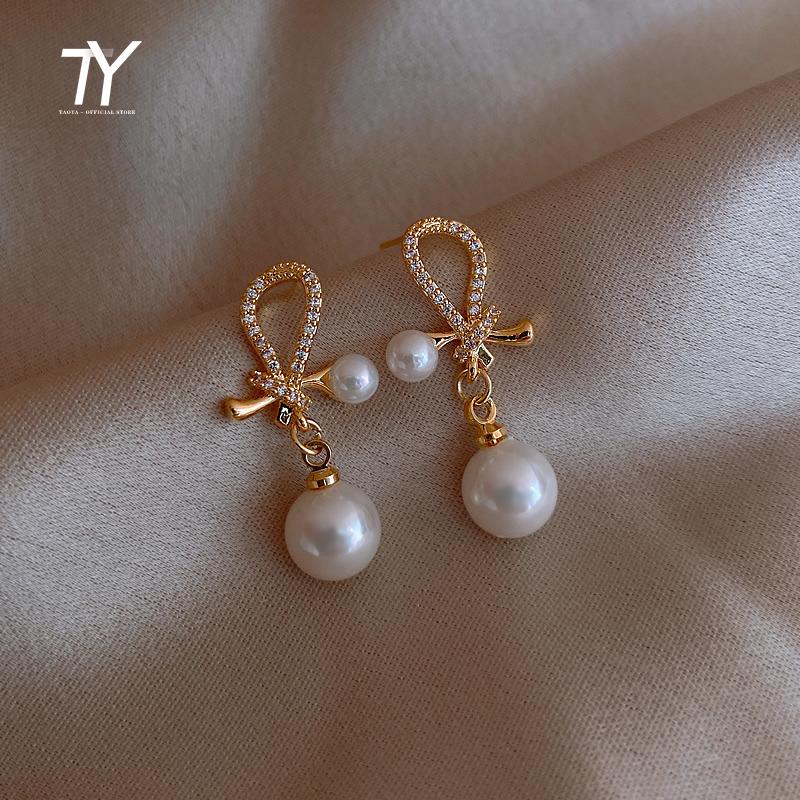 

2020 new design bowknot Pearl Pendant Earrings fashion women jewelry Korea luxury elegant Christmas party Earrings Girl Jewelry