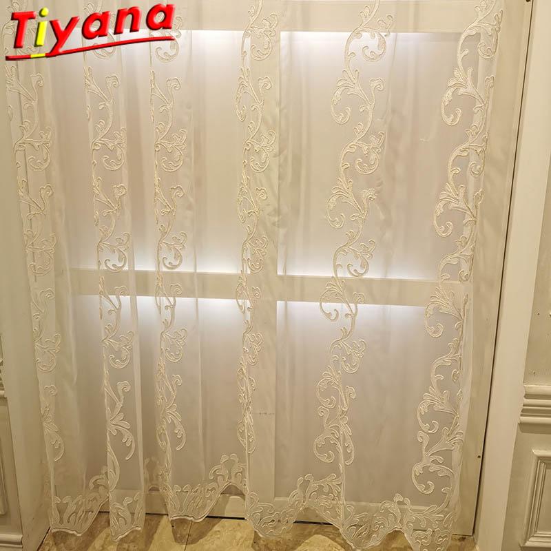 

Luxury Elegant White Curtains Tulle for Living Room Nordic Geometric Embroidery Rope Window Drpes Finished Panel X-HM164#30, White tulle