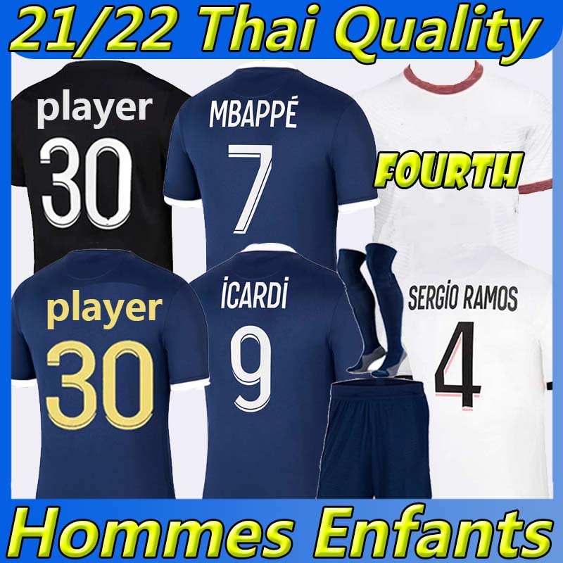 

21/22 MBAPPE soccer jerseys HAKIMI SERGIO RAMOS Maillots de football 2021 2022 MARQUINHOS VERRATTI ICARDI DI MARIA men women kids Kits sock Full sets shirt uniforms, 21-22 third kit