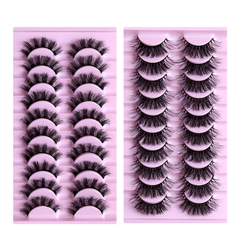 Soft Light Thick Natural Mink False Eyelashes 10 Pairs Set Curling Up Crisscross 3D Fake Lashes Handmade Reusable Eyelash Extensions Easy To Wear-image-756411768