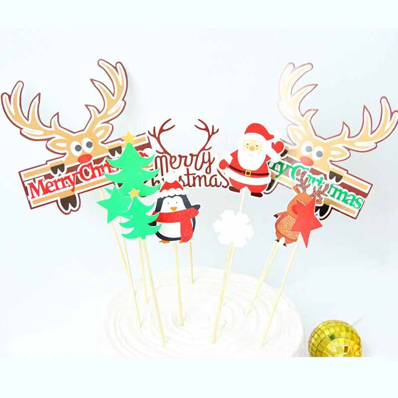 

Christmas Happy Party Cake Top Hat Deer Card Decoration Plug-in Cake Topper Party Supplies Home Decorations