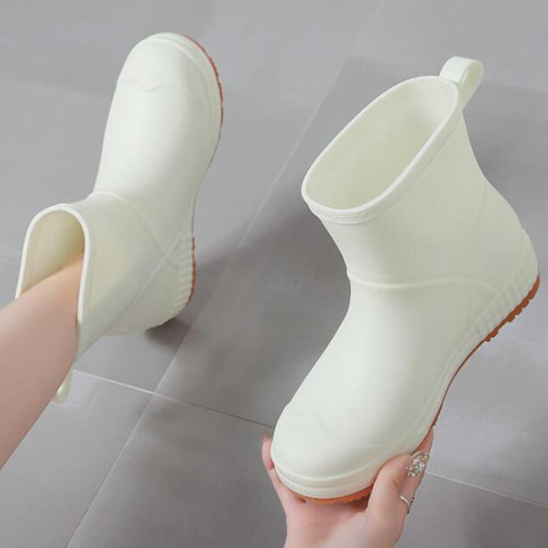 

New waterproof Non-slip Couple rain boots fashion pvc rubber women shoes flat bottom ladies short rain boots Botas de mujer ll94, Beige